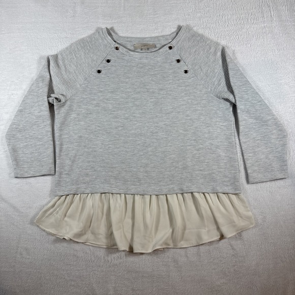 Ann Taylor Tops - Loft 3/4‎ Sleeve Gold Embellished Grey Medium Weight Blouse Bottom Top Large